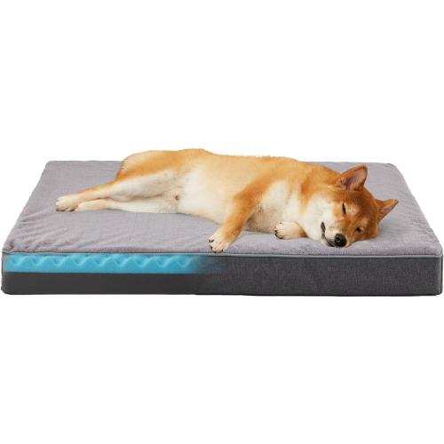 BLUE Memory Foam Large Dog Bed, Cooling Dog Beds for Large Dogs, Washable Orthopedic Pet Bed for Crate with Joint Relief Memory Foam, Waterproof Liner and Plush Cover (35’’x 22’’)