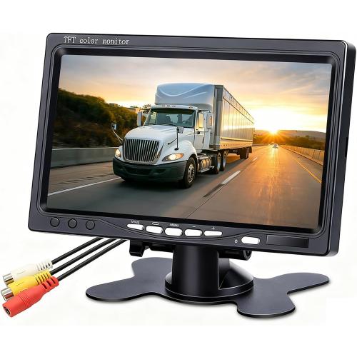 B-Qtech 7 inch HD Vehicle Backup Camera Monitor only, Rear View Reverse Color TFT LCD Display Screen for Car SUV Van Truck, V1/V2 Two Video Input, Power 12V/24V