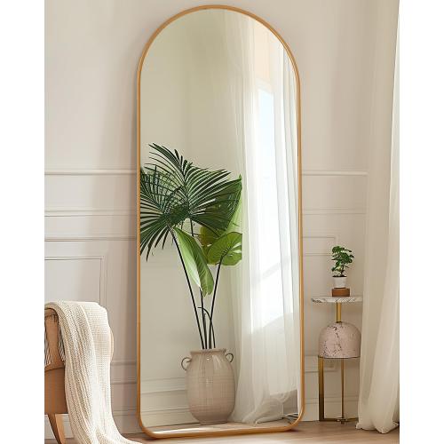 Antok Full Length Mirror, 56x15 Floor Mirror with Stand, Hanging Mounted Mirrors for Bedroom, Living Room, Cloakroom, Dining Room, Gold, Arch