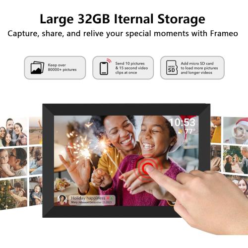 32GB FRAMEO 10.1 Inch Smart WiFi Digital Photo Frame 1280x800 IPS LCD Touch Screen, Auto-Rotate Portrait and Landscape, Built in 32GB Memory, Share Moments Instantly via Frameo App from Anywhere