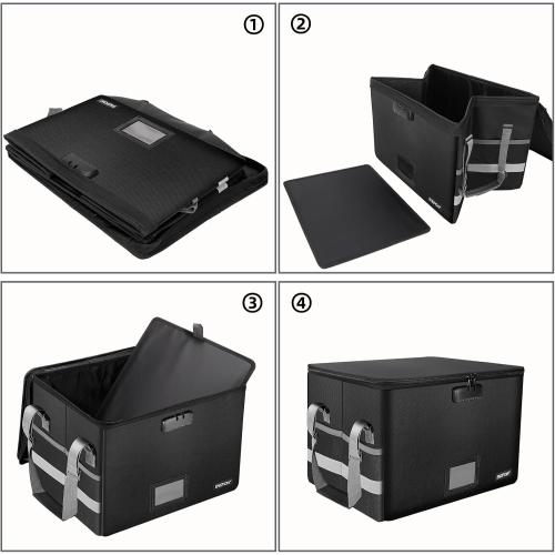 ENGPOW File Box with Lock,Fireproof Document Box with Zipper＆Pockets,Collapsible File Organizer Filing Storage Cabinet with Handle,Portable Home Office Safe for Hanging Letter/Legal Folder,Black