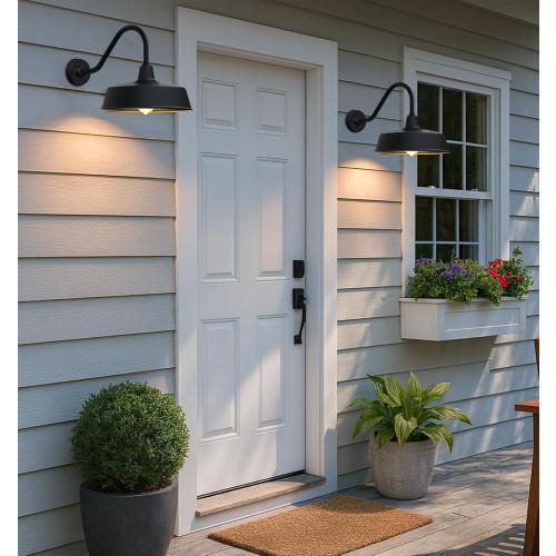 JOESA 15 Large Outdoor Barn Light, Dusk to Dawn Gooseneck Light in Galvanized Steel/Outdoor Fluorocarbon Paint Finish, Ideal for Sign, Farmhouse, Storefront Lighting