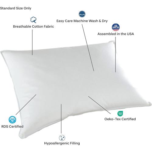 DOWNLITE Flat & Soft Down Pillow – Hypoallergenic Premium Down (Not Feathers) – Standard Size, 20 x 26