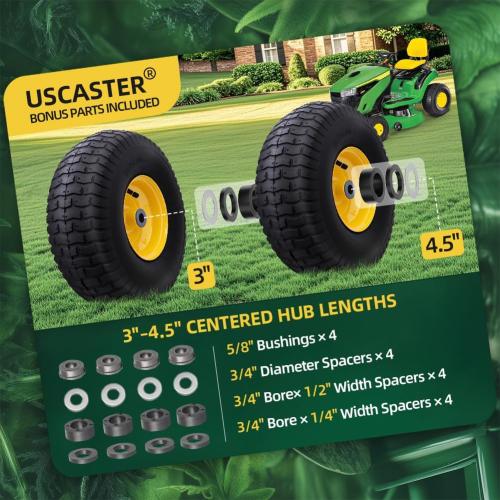 15x6.00-6nhs Lawn Mower Tires (2 Pack),Replacement Riding Lawn Mower Front Tires - With 3 Centered Hub and 3/4 Bushings,Extra 5/8 Bushings(Yellow)