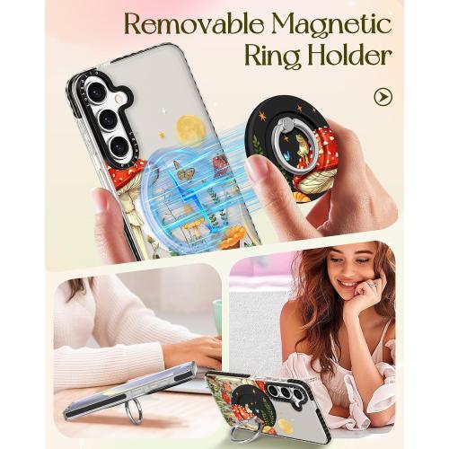Cute Case for Samsung Galaxy S25 Plus for Women Girls - Funny Butterfly Mogu Design Compatible with Magsafe Magnetic Ring Holder Kickstand Fashion TPU Phone Covers
