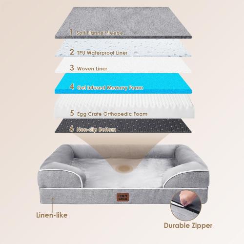 EHEYCIGA Orthopedic Dog Beds for Extra Large Dogs 44x32Inch, Waterproof Memory Foam XL Pet Bed with Sides, Non-Slip and Egg-Crate Foam Big Dog Couch Bed with Washable Removable Cover, Grey