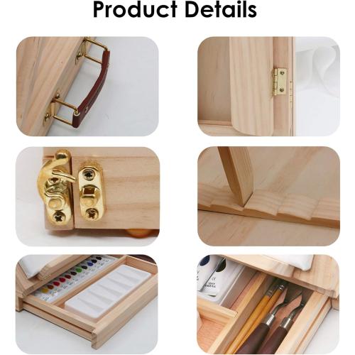 LUCYCAZ Art Easel for Painting, Tabletop Painting Easel Set for Kids, Pine-Wood Portable Easel Stand for Artists with Canvas, Acrylic Paints, Brushes, Palette and Palette Knives