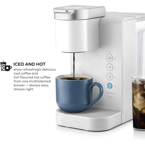 K-Express Essentials Iced and Hot Single Serve Coffee Maker, Brew Over Ice Button, 36oz Reservoir, KCup Pod Compatible, Auto Off (White) NEEDS CLEANING