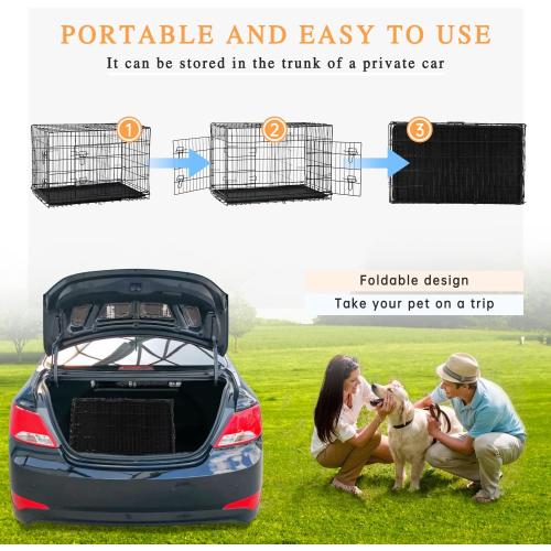 Large Dog Crate, 48 Inch Dog Cage Dual Door Metal Dog Cage with Divider Panel, Leak-Proof Pan, Indoor Outdoor Folding Pet Dog Kennel for Large Pet Animals