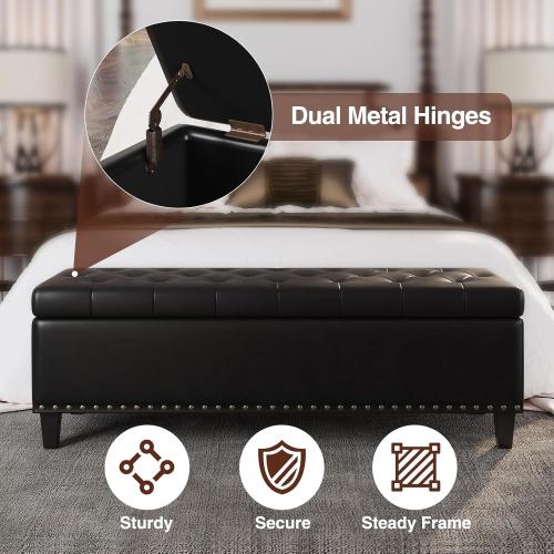 Size 51 Color Black Storage Ottoman Bench,51-Inch Large Storage Bench for Bedroom End of Bed, 30 Gallons Faux Leather Ottoman with Storage for Bedroom, Living Room, Entryway, Black