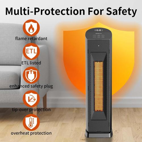 Space Heater for Indoor Use with Remote - 70° Oscillating Tower Electric Heater, 24 Inchs, 12H Timer, 1500W Quiet PTC Ceramic Heating with Thermostat, Fast Safety Heat for Office, Home, Bedroom