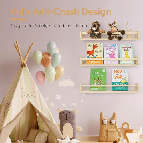 Size 23.5 inch set of 3 Nursery Book Shelves, 23.5 Inch Floating Shelves for Wall Set of 3, Wall-Mounted Bookshelves for Living Room and Nursery, Ideal for Books, Toys, Decor Display and Organization