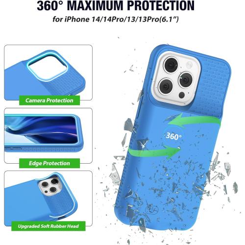 GIN FOXI Battery Case for iPhone 14/14Pro/13/13Pro, Ultra-Slim Charging Cases Rechargeable Anti-Fall Protection Battery Charger Charger for iPhone 14 Pro/14/13/13Pro(6.1 inch) 7000mAh Blue