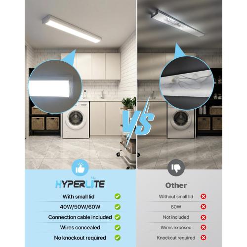 HYPERLITE 4FT 60W LED Wraparound Light, 6600lm Linkable 60W/50W/40W 5000K Led Shop Lights Surface Mounting, ETL,AC120V LED Ceiling Office Wrap Light for Kitchen, Hallway, Fluorescent Replacement, 4P