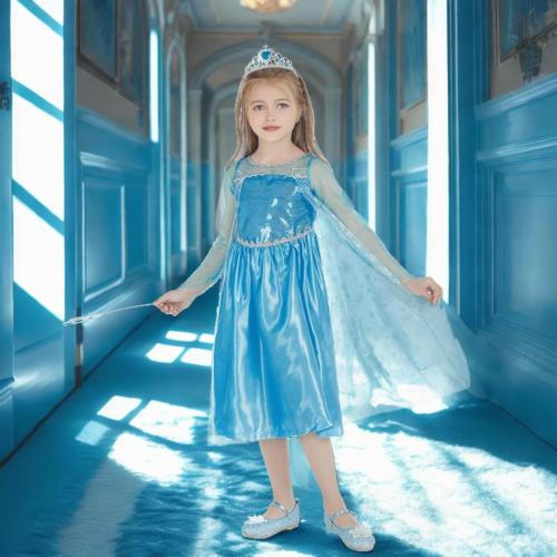 Elsa Dress Princess Costume for Girls Halloween Cosplay Princess Dress Up Luxury Birthday Outfit for Toddler Kids