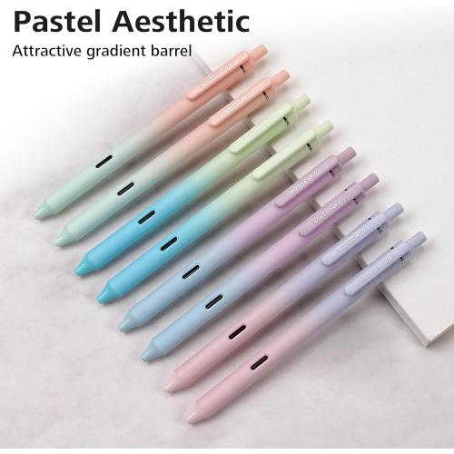 Writech Retractable Gel Ink Pens: 8ct Black Ink 0.5mm Fine Point Tip Pen Comfort Grip Smooth Writing with Aesthetic Gradient Color Barrel for Journaling Note Taking Sketching No Bleed & Smear