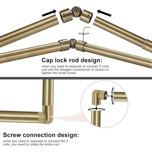Antique Bronze Bay Window Curtain Rods with Aluminum End Cap Finials and Brackets,Adjustable 36-72 Inch Center Rod for windows (24-68’’), 20-36 Inch Side Rods for windows (16-32’’)