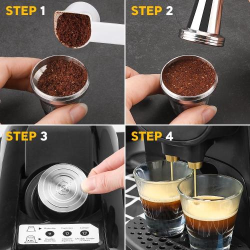 Reusable Stainless Steel Coffee Capsules Compatible with L'OR B-arista LM8012/60 -Refillable Metal Espresso Pods for L'or and N-espresso Machines, with Stainless steel spoon and tamper, 2pcs