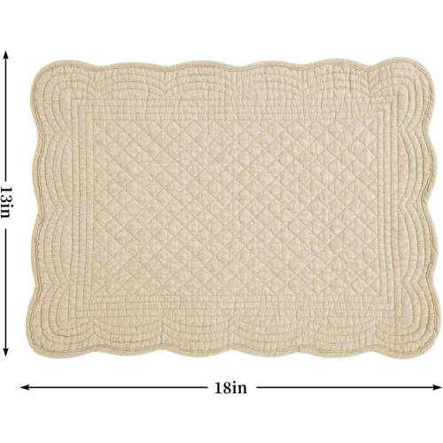 6 SOFT HOMBYS Quilted Placemats Set of 6 Washable-13x18 inches Rectangular Placemats for Kitchen Table-100% Cotton Fabric Rectangular Table Mats, (Light Brown)