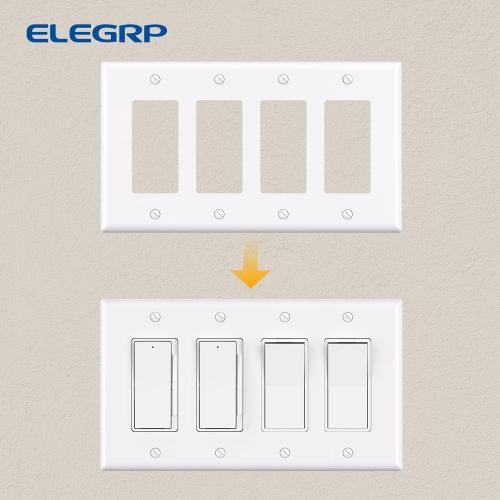ELEGRP 4-Gang Decorative Wall Plates, Mid-Size 4.88 H x 8.57 L Unbreakable Thermoplastic Faceplate Cover for Decorator Receptacle Outlet Switch, UL Listed (1 Pack, Glossy White)