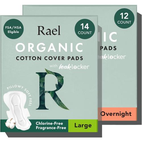 Rael Organic Cotton Cover Large & Overnight Pads, Heavy Absorbency (Bundle) | Sanitary Napkins, Period Pads with Wings for Women, Ultra Thin, Unscented, Period Essentials, Feminine Care