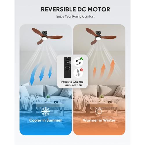 VONLUCE Ceiling Fans with Lights, 42 Inch Ceiling Fan and Remote, 6-Speeds Noiseless Reversible DC Motor, 3CCT, Wood Ceiling Fan for Farmhouse Bedroom Indoor Outdoor, Black