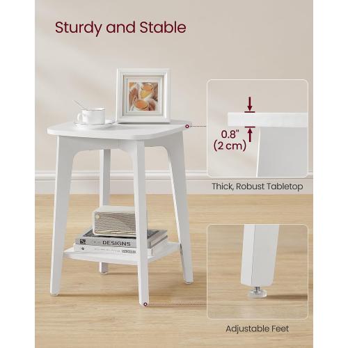 VASAGLE MAEZO Collection - Side Table, 2-Tier Small Square End Table, Nightstand with Tapered Legs, Curved Transitions, for Small Spaces, Living Room, Bedroom, Cloud White ULET236W01