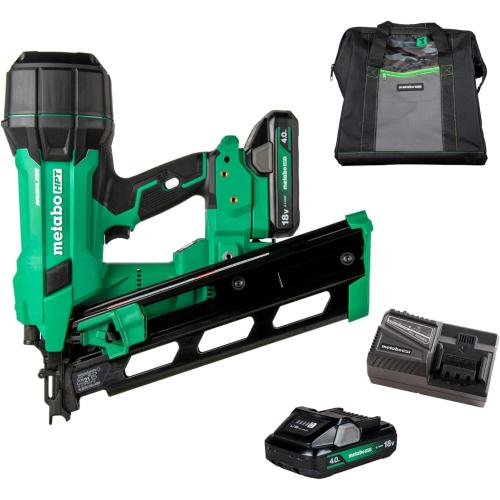 Metabo HPT 18V MultiVolt Cordless 21° Framing Nailer Kit, 3-1/2 Plastic Strip Framing Cordless Nailer, Power Tool with 4.0Ah Lithium Ion Battery, Drives 2 to 3-1/2 Nails, NR1890DRA