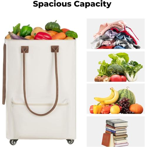 StorageWorks Grocery Cart on Wheels, Zipper Closure Rolling Bag, Shopping Trolley, Rolling Tote Bag with Handles