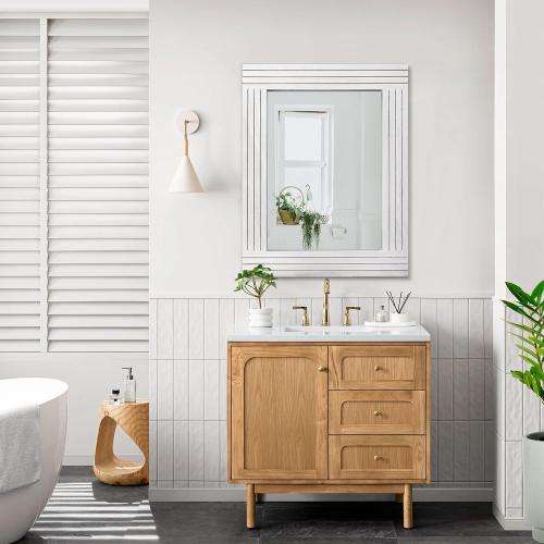 Rustic Wall Mirror, Rectangular Vintage Wood Framed Large Mirror for Living Room, Bathroom, Bedroom & Entrance - White, 26 x 18