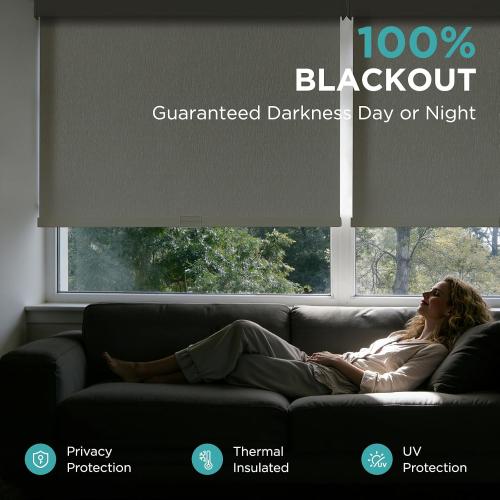 Joydeco Cordless Blackout Roller Shades, Premium Woven Fabric Blinds for Indoor Windows, Thermal Insulated UV Protection Roller Window Shades for Home and Office (Lvory, 34” W x 72” H)