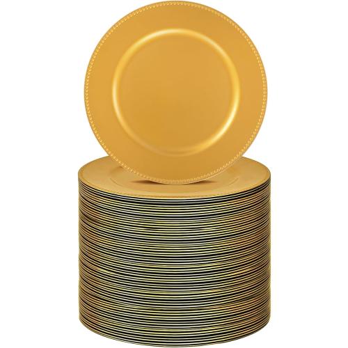 100 Pcs Color GRAY Charger Plates Bulk 13 Inch Plastic Round Dinner Plate with Beaded Rim Reusable Charger Service Plates Reliable Dinner Chargers Plate for Christmas Wedding Party
