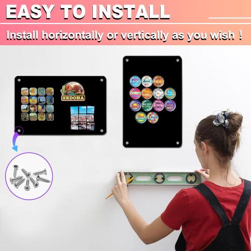 4 Pack Black Magnetic Board,17.5 x 11.4 Magnet Bulletin Board to Display Magnetic Notes, Poetry, Photos, Suitable for Wall, Refrigerator, Cabinet etc, Come with 16 Plastic Anchor Bolts and Screws