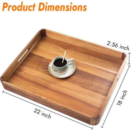 GinSent Large Ottoman Tray Wooden Serving Tray with Handles, Rectangle Big Wood Tray for Living Room Ottoman Coffee Table Counter Decor, Kitchen Versatile Tray for Food Breadfast Party Picnic