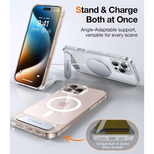 TORRAS for iPhone 16 Pro Max Case Diamond Clear | Strong Magnetic & Seamless Stand, Fit for MagSafe, Military-Grade Drop Protection, Sturdy Adjustable Built-in Kickstand, Slim Anti-Yellowing