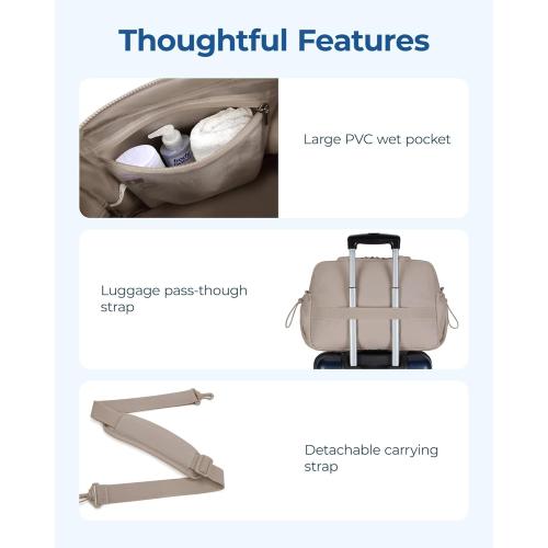 BAGSMART Gym Bag for Women, Duffle Bag for Travel with Wet Pocket, Lightweight Carry on Weekender Duffel, Water Resistant