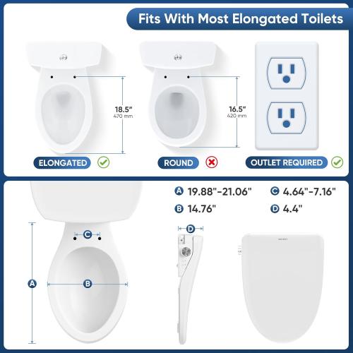 Smart Bidet Toilet Seat, Electric Heated Toilet Seat with Instant Warm Bidet Wash & Warm Air Dryer, Self-Cleaning Stainless Steel Nozzle, Soft Close Lid, Elongated