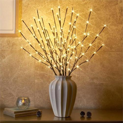 EAMBRITE 6PK Lighted Branches Brown Twig Stake with 120LED Warm White Lights, 30 Pathway Light for Outdoor and Indoor Use(Vase Excluded)