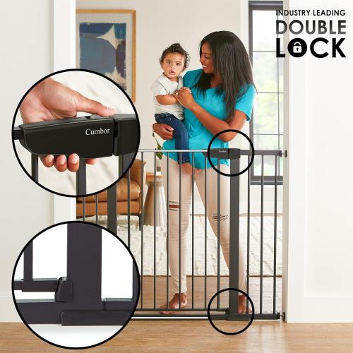 Cumbor 36 Extra Tall Baby Gate for Dogs and Kids with Wide 2-Way Door, 29.7- 46 Width, and Auto Close Personal Safety for Babies and Pets, Fits Doorways, Stairs, and Entryways, Black