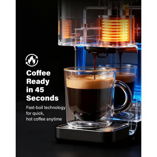 20 Bar Espresso Machine, Compatible with Nespresso Original & Dolce Gusto Capsules, Ground Coffee & ESE Pods, 47.3oz Tank, One-Touch Boil, Smart Controls, Drip Tray & Storage