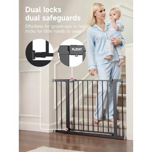 29.5-40.5 Baby Gate for Stairs, Dog Gate for Doorways, Walk Thru Auto Close Metal Baby Safety Gate for The House, Stairs and Doorways, Child Gate Pressure Mounted, Pet Gate for Dog Indoor - Black
