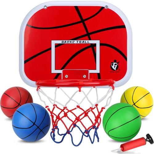 Multicolor Mini Basketball Hoop Set for Kids Adults, Indoor Play Wall Mount Basketball Hoop for Door with 4 Small Replacement Toddler Basketballs, ABS Backboard Metal Rim Goal Sport Gifts for Pool Game Fun