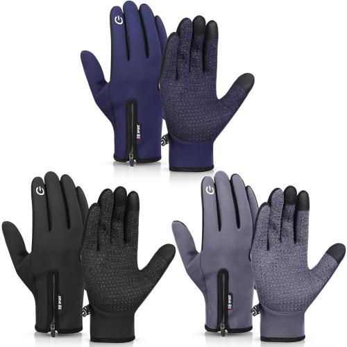 Zhanmai 3 Pairs Winter Warm Gloves Touch Screen Water Repellent Ski Gloves Anti Slip Windproof Thermal for Men Women Running Hiking