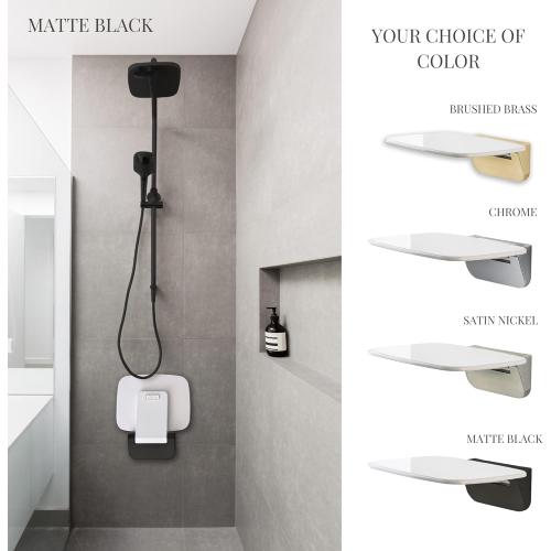 Folding Shower Seat Wall Mounted – Secure Fold Down Shower Bench, 350lbs Capacity, Space-Saving & Easy to Clean, Matte Black