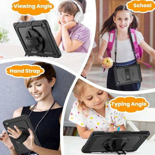 SEYMAC stock Case for Samsung Galaxy Tab A11/ A9 8.7'' (Not for A11 Plus11''), Full-Body Drop Protection Case with Screen Protector Pencil Holder [360° Rotating Hand Strap] &Stand, Black
