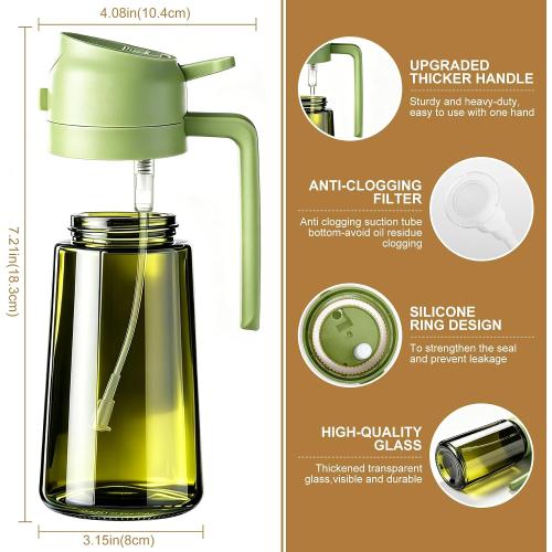 Poshetion 2 in 1 Olive Oil Sprayer for Cooking, 16oz Light-Proof Oil Dispenser for Kitchen, Leak-Proof Oil Spray Bottle for Air Fryer, Salad, BBQ, Baking, Grilling - Black & Green
