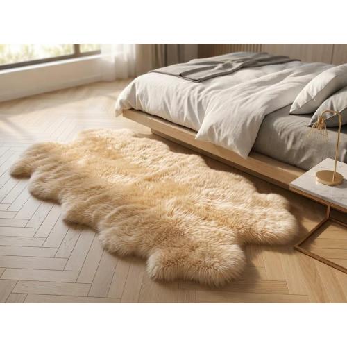 Sheepskin Rug, Fluffy Shaggy Area Rug, Super Soft 48‘’ x 72‘’ Sheepskin Hair Rug, Plush Rug, Decorative Rugs for Bedroom, Children's Room, Living Room (Khaki Camel, 48‘’×72”)