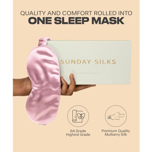 Color Pink SUNDAYSILKS™ Exclusive Mulberry Silk Sleep Mask | Soft Eye Covers, Blackout Sleeping Mask for Women & Men | Silk Eye Mask for Sleep, Travel, and Relaxation | Antifaz para Dormir [Pink Quartz]