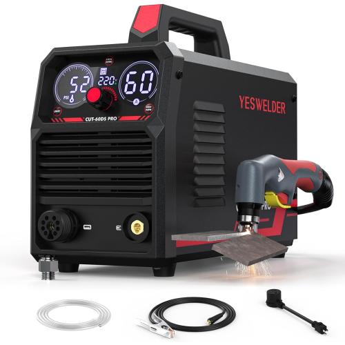 YESWELDER Plasma Cutter 60Amp Non-High Frequency Non-Touch Pilot Arc, Digital Display DC Inverter 110/220V Dual Voltage Blowback Plasma Cutting Machine CUT-60DS PRO