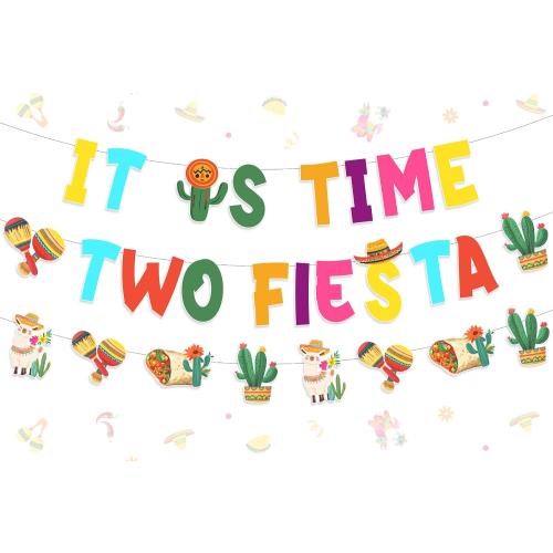 Taco Twosday Bday Party Decoration It is Time Two Fiesta Birthday Banner Garland Mexican Bday Party Decorations for Fiesta 2nd Birthday Cinco De Mayo Party Supplies
